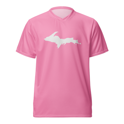 Michigan Upper Peninsula Soccer Jersey (w/ UP Outline) | Unisex - '67 Caddie Pink