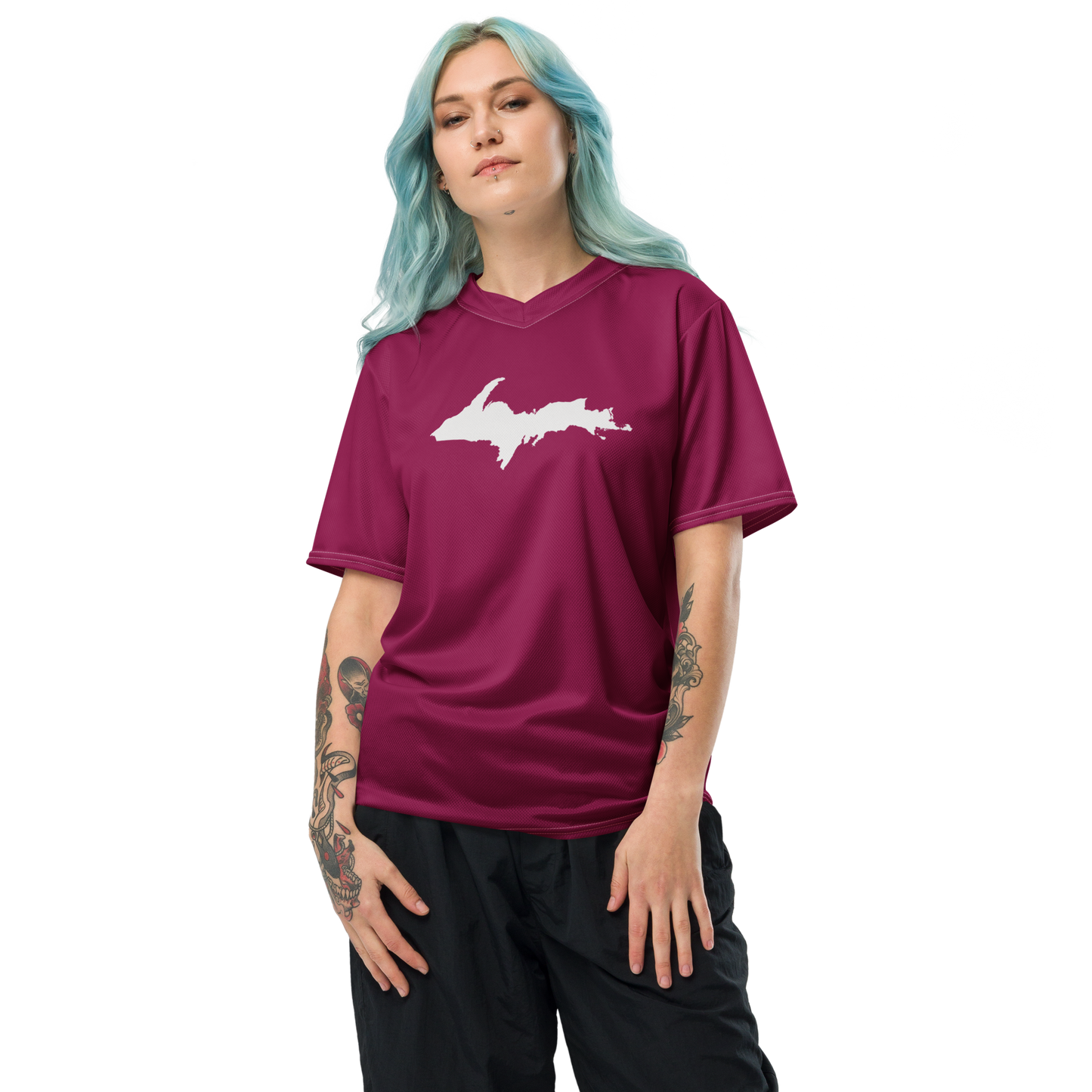 Michigan Upper Peninsula Soccer Jersey (w/ UP Outline) | Unisex - Ruby Red