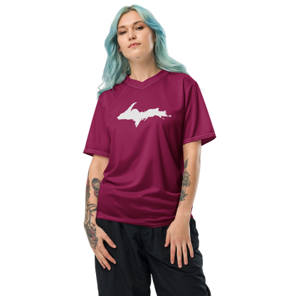 Michigan Upper Peninsula Soccer Jersey (w/ UP Outline) | Unisex - Ruby Red