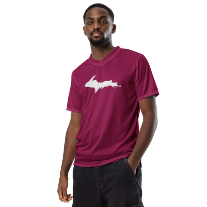 Michigan Upper Peninsula Soccer Jersey (w/ UP Outline) | Unisex - Ruby Red