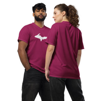 Michigan Upper Peninsula Soccer Jersey (w/ UP Outline) | Unisex - Ruby Red