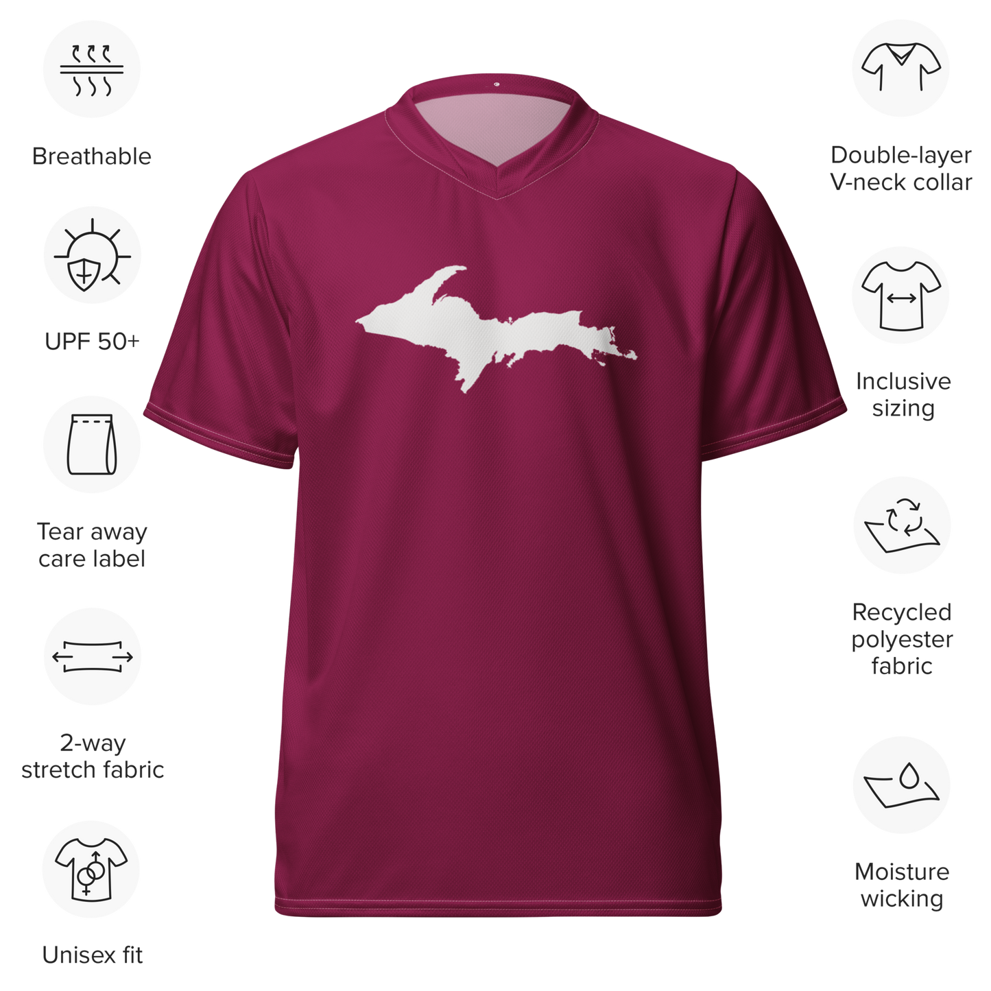 Michigan Upper Peninsula Soccer Jersey (w/ UP Outline) | Unisex - Ruby Red