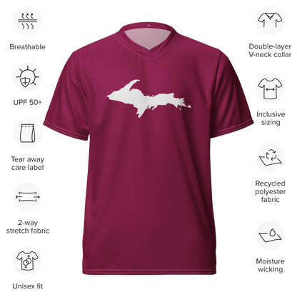 Michigan Upper Peninsula Soccer Jersey (w/ UP Outline) | Unisex - Ruby Red