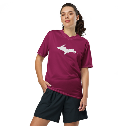 Michigan Upper Peninsula Soccer Jersey (w/ UP Outline) | Unisex - Ruby Red