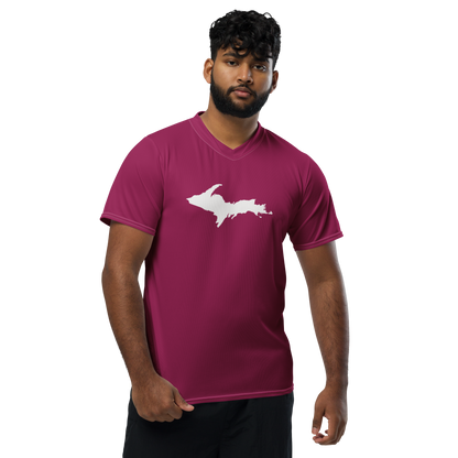 Michigan Upper Peninsula Soccer Jersey (w/ UP Outline) | Unisex - Ruby Red