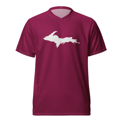 Michigan Upper Peninsula Soccer Jersey (w/ UP Outline) | Unisex - Ruby Red