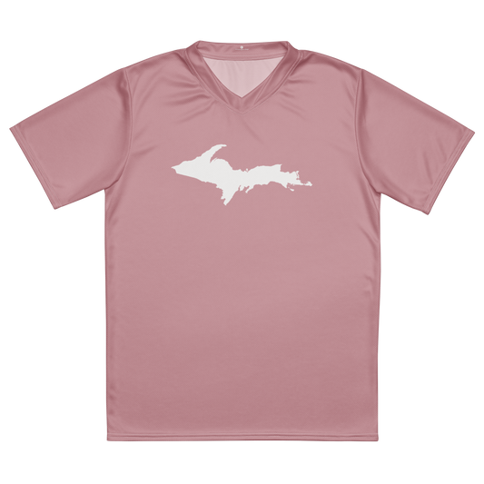 Michigan Upper Peninsula Soccer Jersey (w/ UP Outline) | Unisex - Cherry Blossom Pink