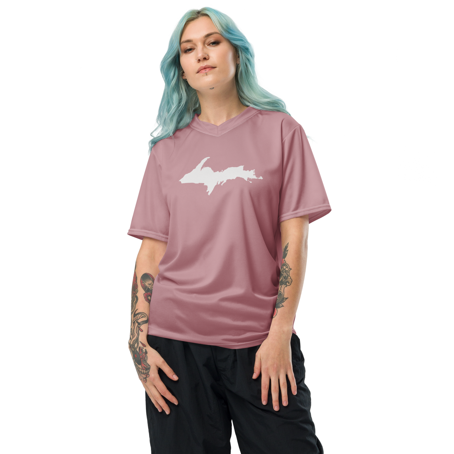 Michigan Upper Peninsula Soccer Jersey (w/ UP Outline) | Unisex - Cherry Blossom Pink