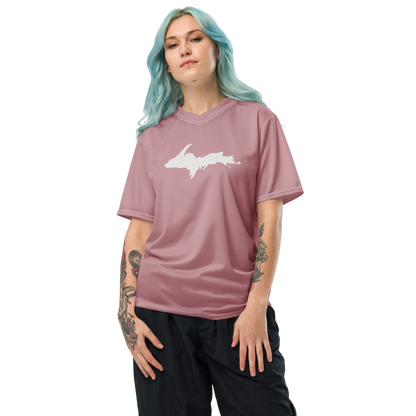 Michigan Upper Peninsula Soccer Jersey (w/ UP Outline) | Unisex - Cherry Blossom Pink