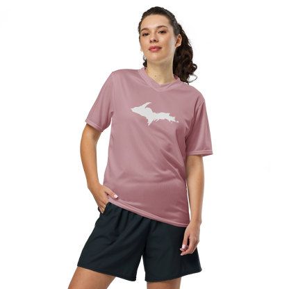 Michigan Upper Peninsula Soccer Jersey (w/ UP Outline) | Unisex - Cherry Blossom Pink