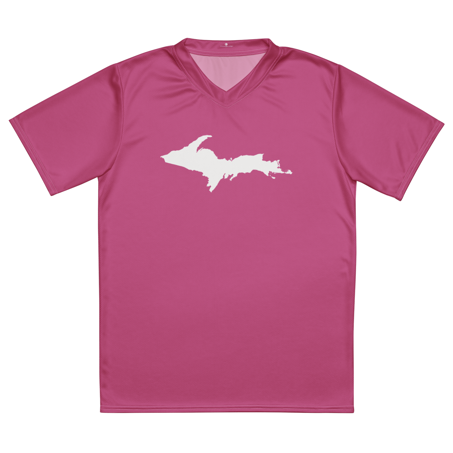 Michigan Upper Peninsula Soccer Jersey (w/ UP Outline) | Unisex - Apple Blossom Pink