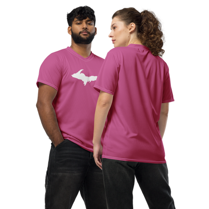 Michigan Upper Peninsula Soccer Jersey (w/ UP Outline) | Unisex - Apple Blossom Pink