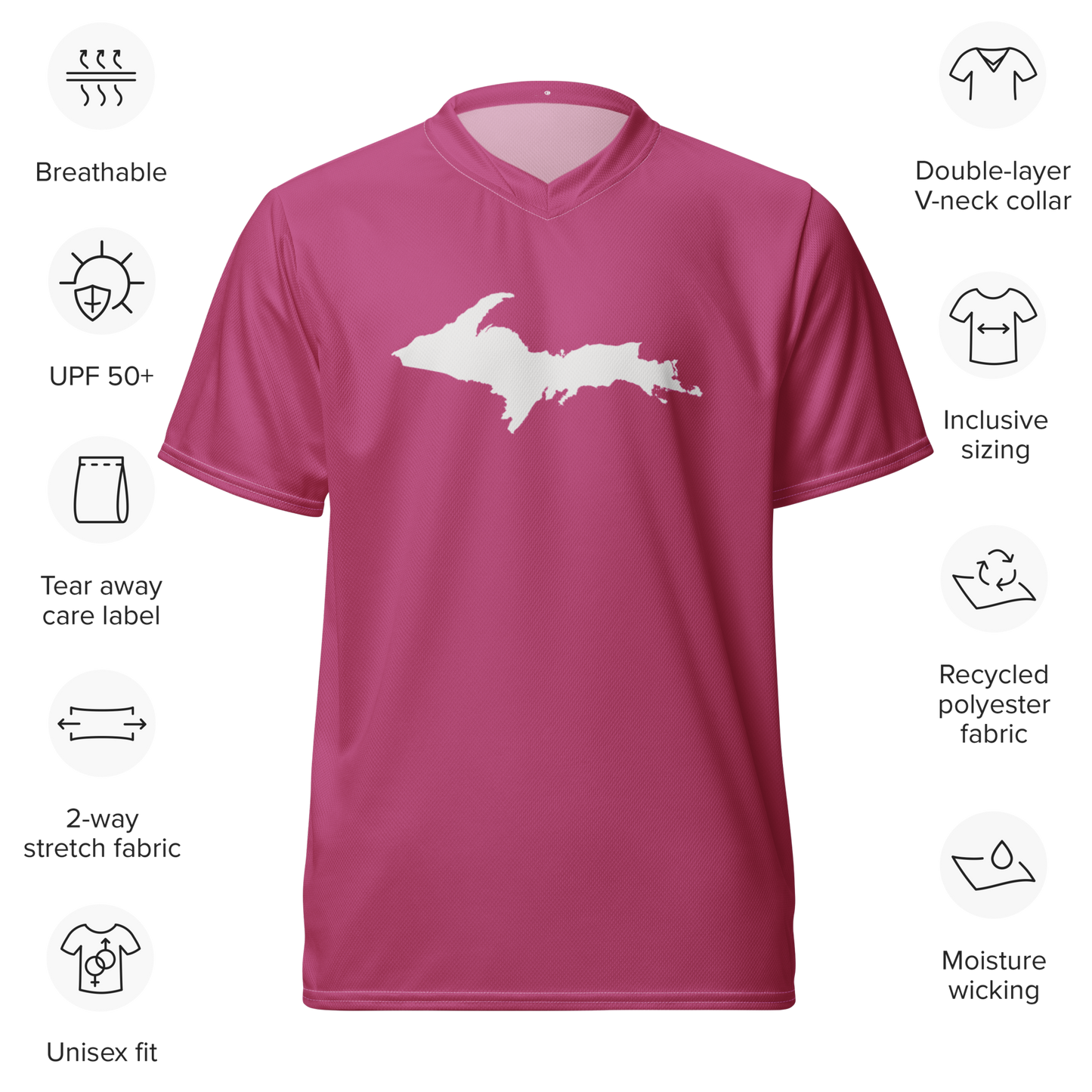 Michigan Upper Peninsula Soccer Jersey (w/ UP Outline) | Unisex - Apple Blossom Pink