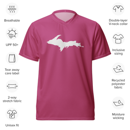 Michigan Upper Peninsula Soccer Jersey (w/ UP Outline) | Unisex - Apple Blossom Pink