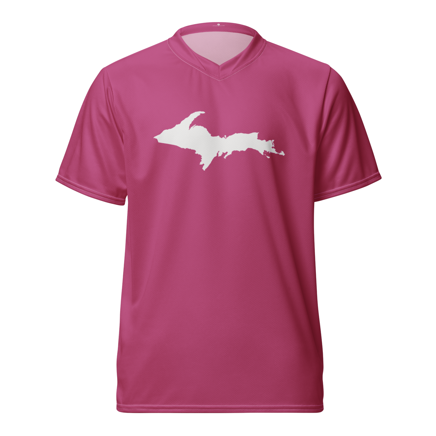 Michigan Upper Peninsula Soccer Jersey (w/ UP Outline) | Unisex - Apple Blossom Pink