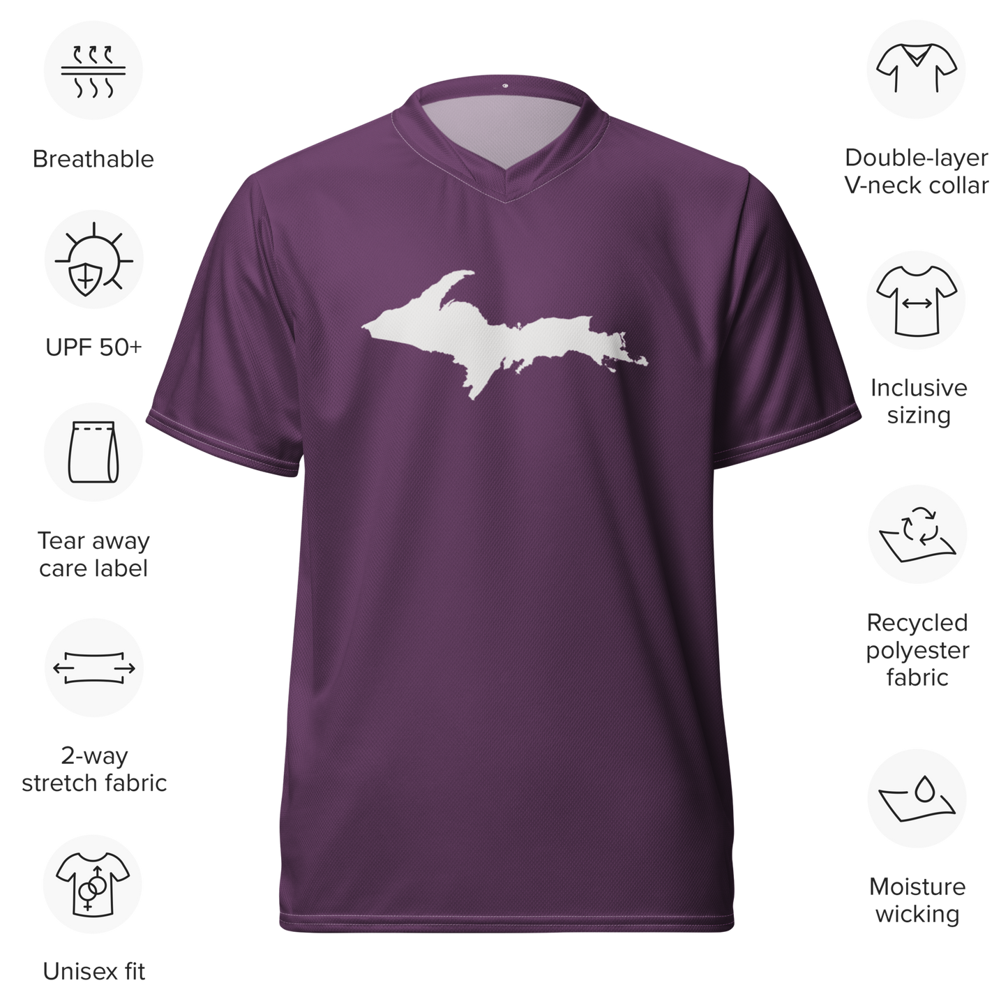 Michigan Upper Peninsula Soccer Jersey (w/ UP Outline) | Unisex - Plum