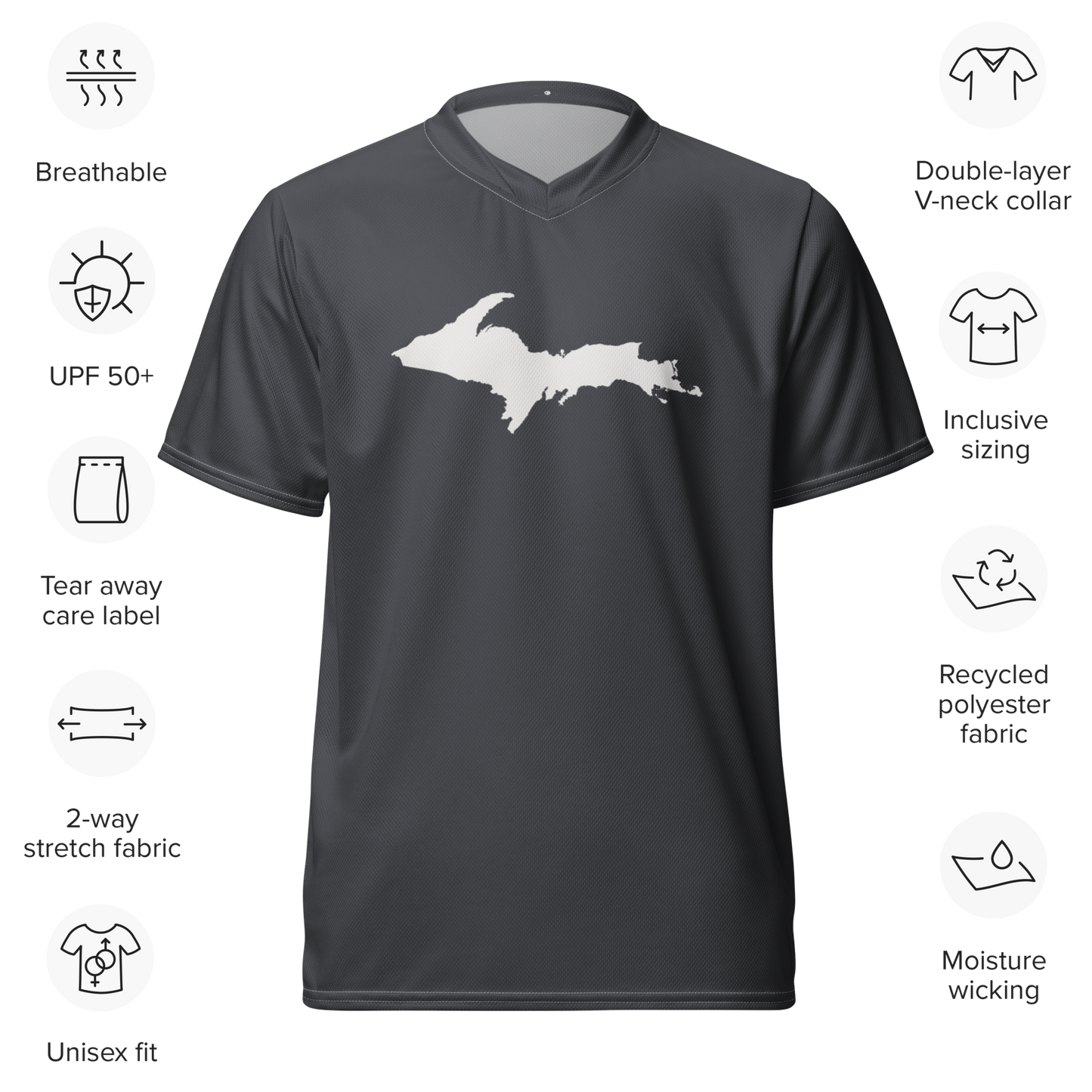 Michigan Upper Peninsula Soccer Jersey (w/ UP Outline) | Unisex - Iron Ore Grey