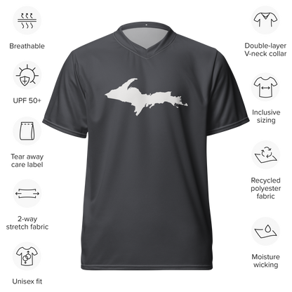 Michigan Upper Peninsula Soccer Jersey (w/ UP Outline) | Unisex - Iron Ore Grey