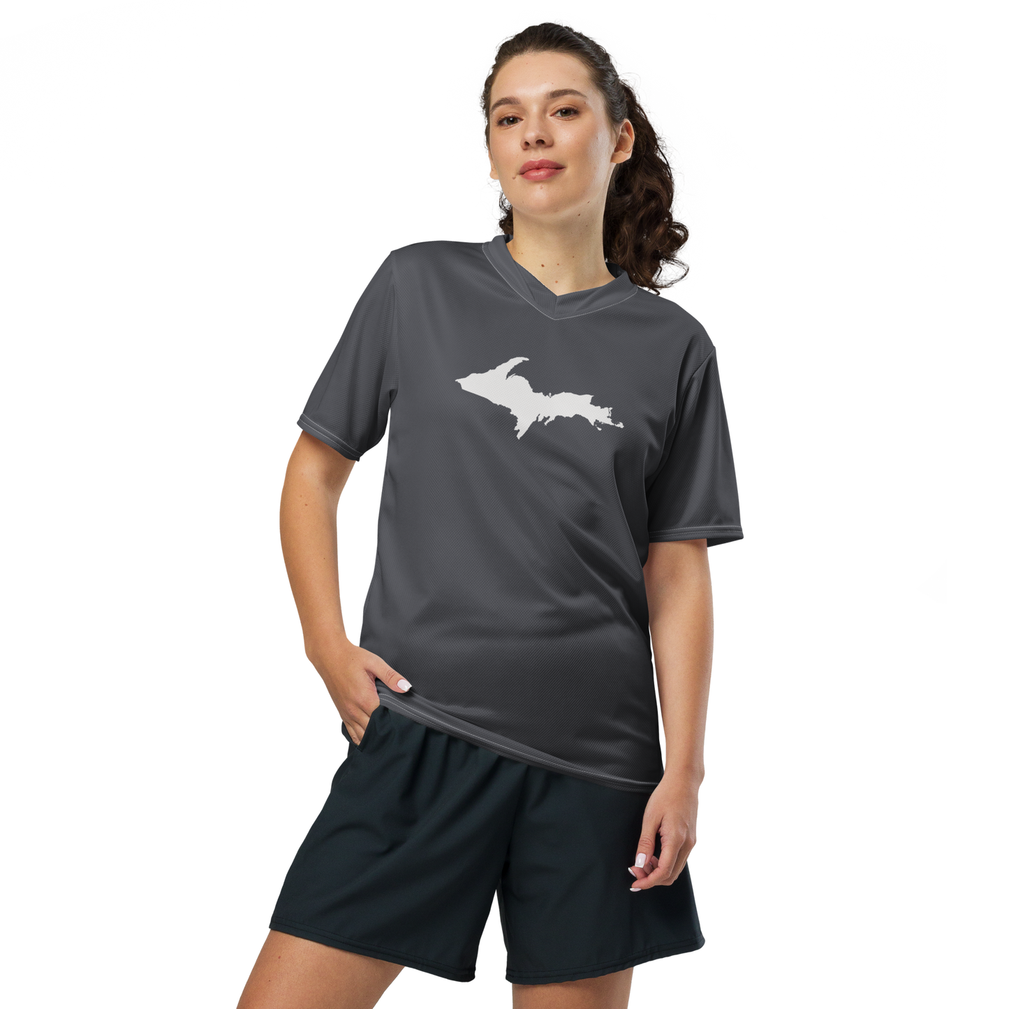 Michigan Upper Peninsula Soccer Jersey (w/ UP Outline) | Unisex - Iron Ore Grey