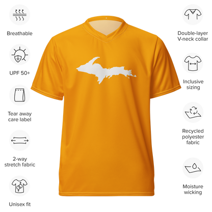 Michigan Upper Peninsula Soccer Jersey (w/ UP Outline) | Unisex - Birch Bark Orange