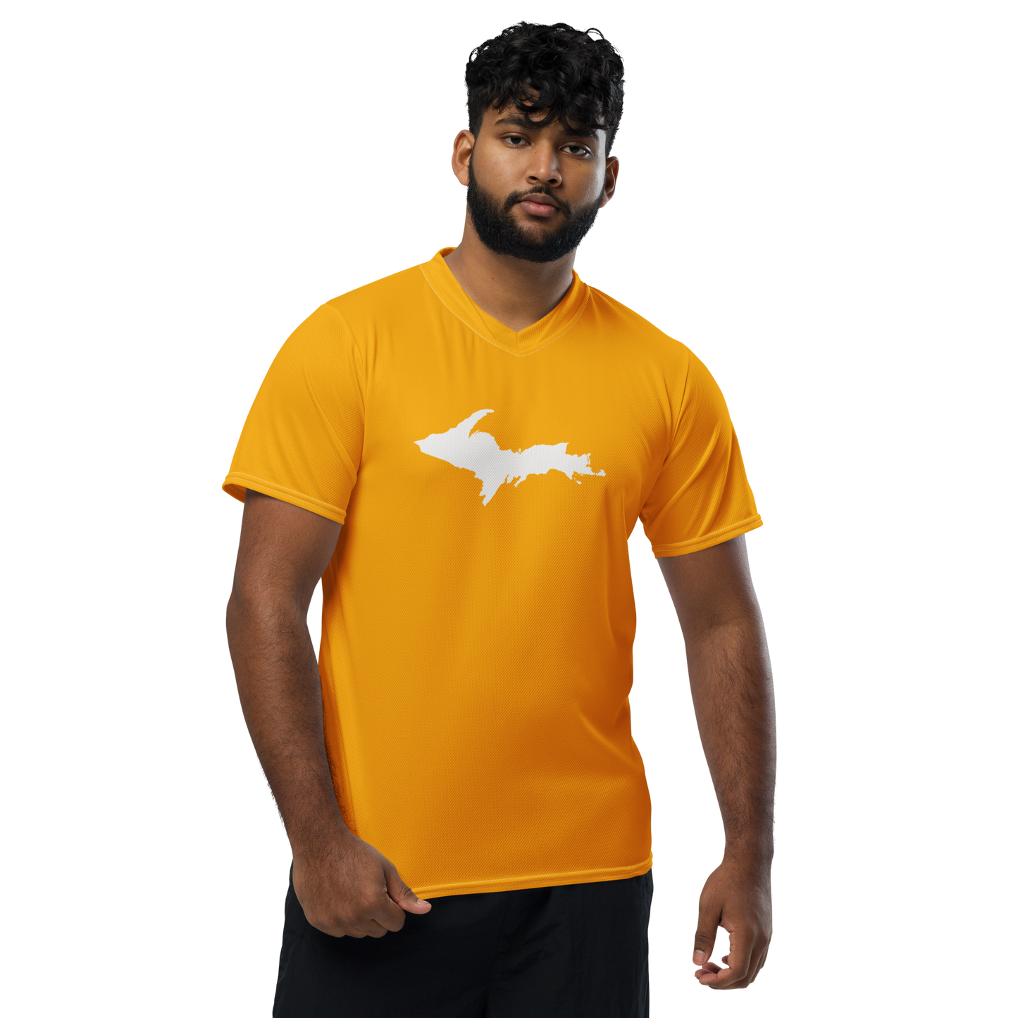 Michigan Upper Peninsula Soccer Jersey (w/ UP Outline) | Unisex - Birch Bark Orange