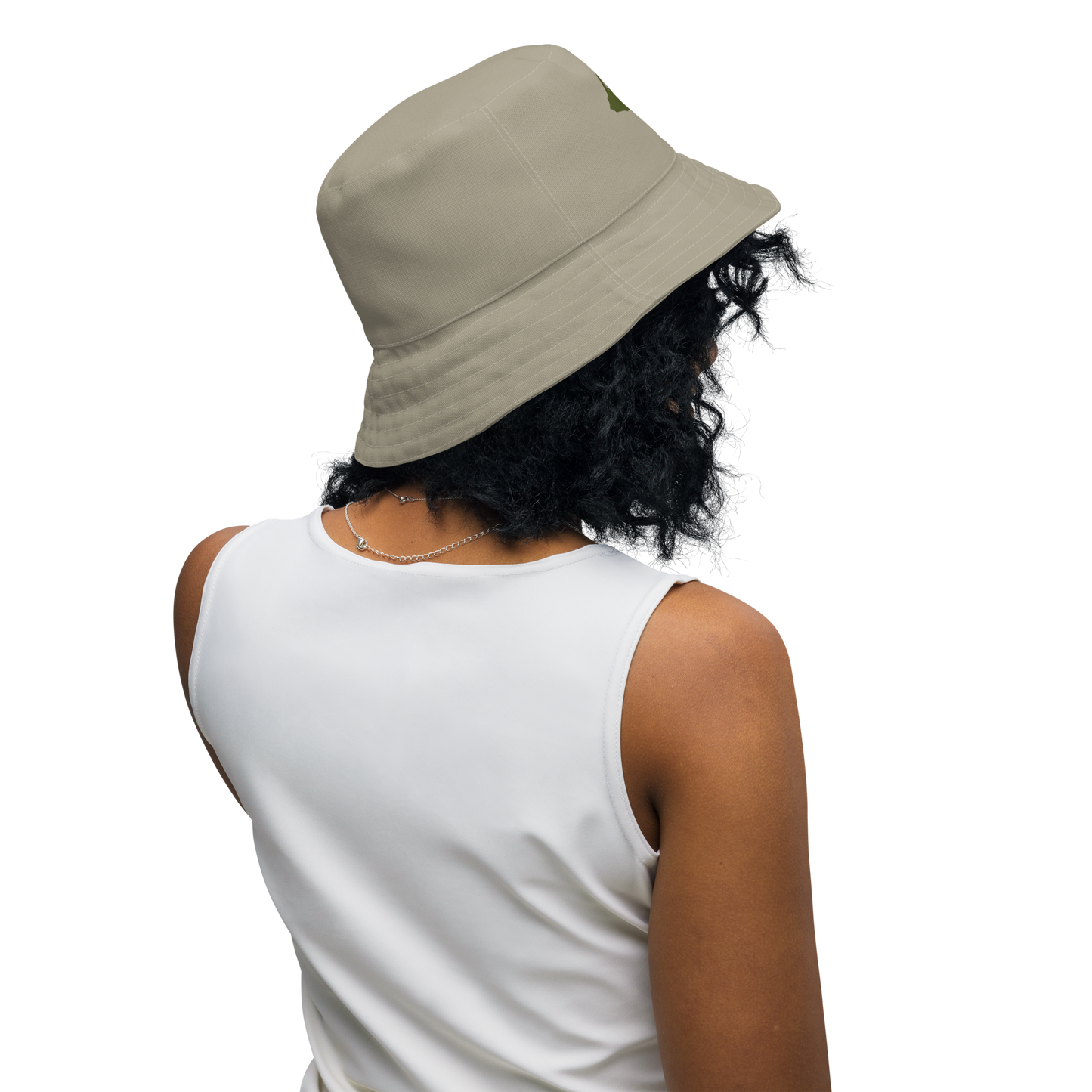 Michigan Upper Peninsula Bucket Hat (w/ Army Green UP Outline) | Reversible - Petoskey Stone Beige