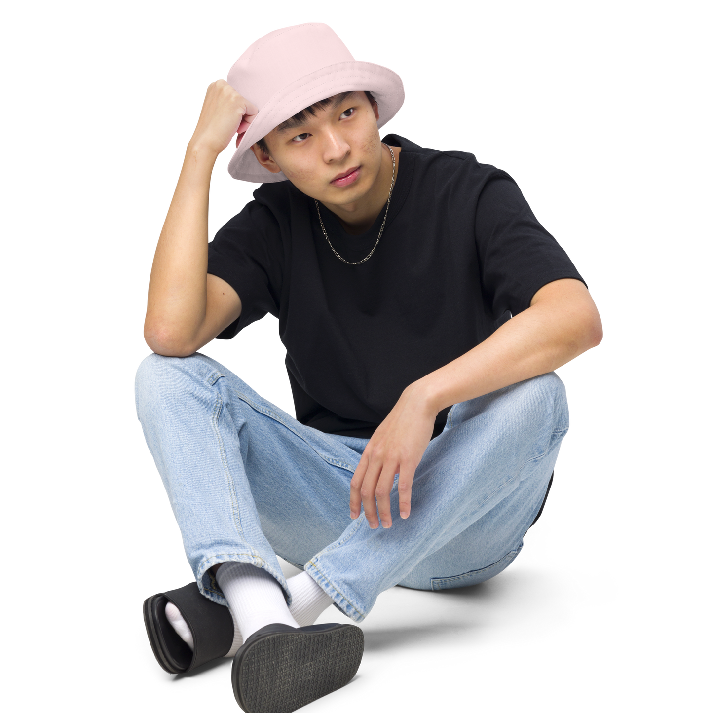 Michigan Upper Peninsula Bucket Hat (w/ Navy UP Outline) | Reversible - Pale Pink