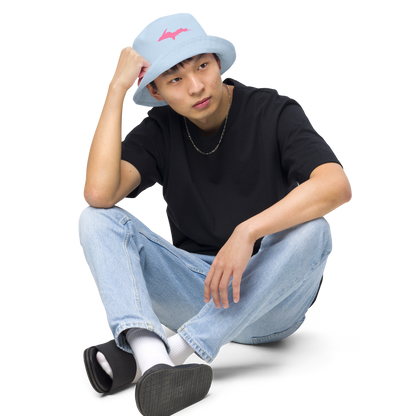 Michigan Upper Peninsula Bucket Hat (w/ Pink UP Outline) | Reversible - Baby Blue