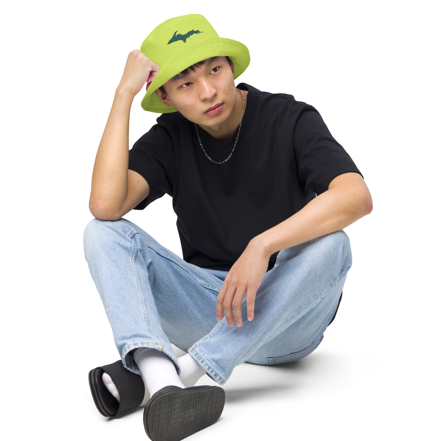 Michigan Upper Peninsula Bucket Hat (w/ Green UP Outline) | Reversible - Gooseberry Green