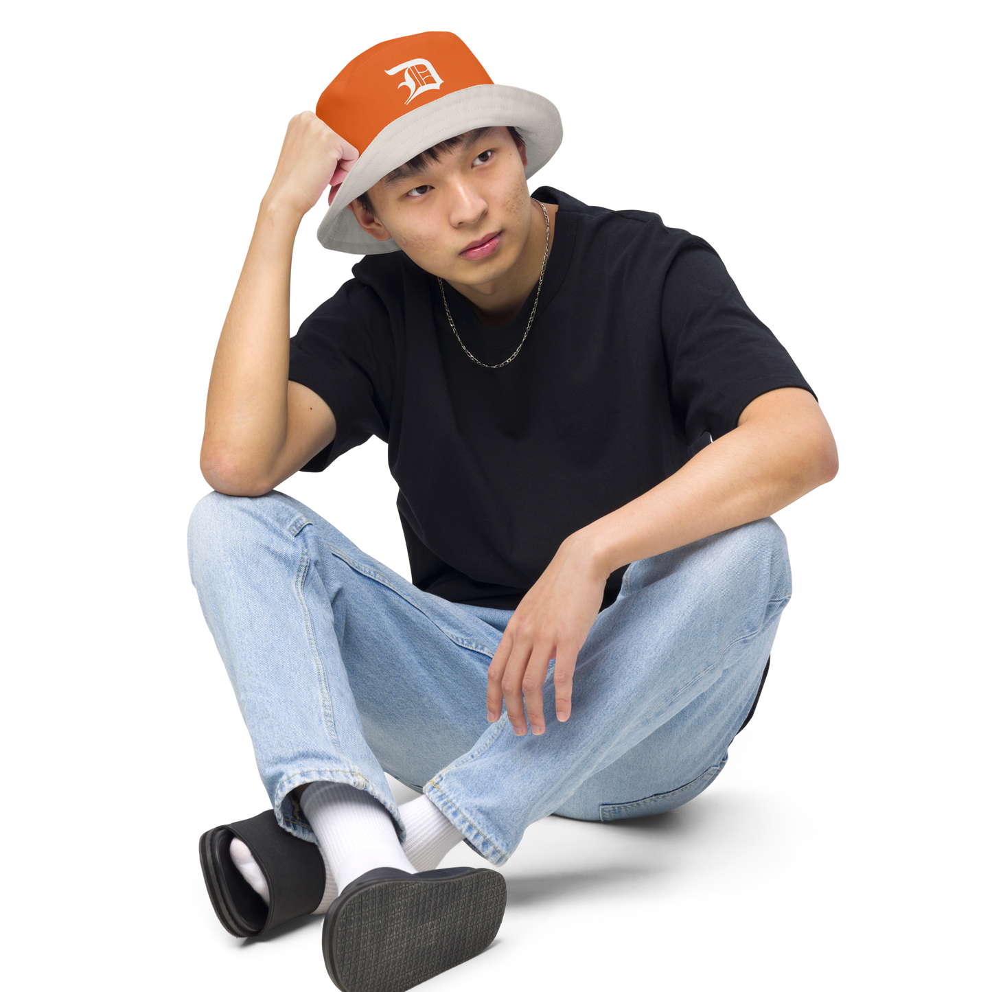 Detroit 'Old English D' Bucket Hat | Reversible - Maple Leaf Orange/Canvas Color