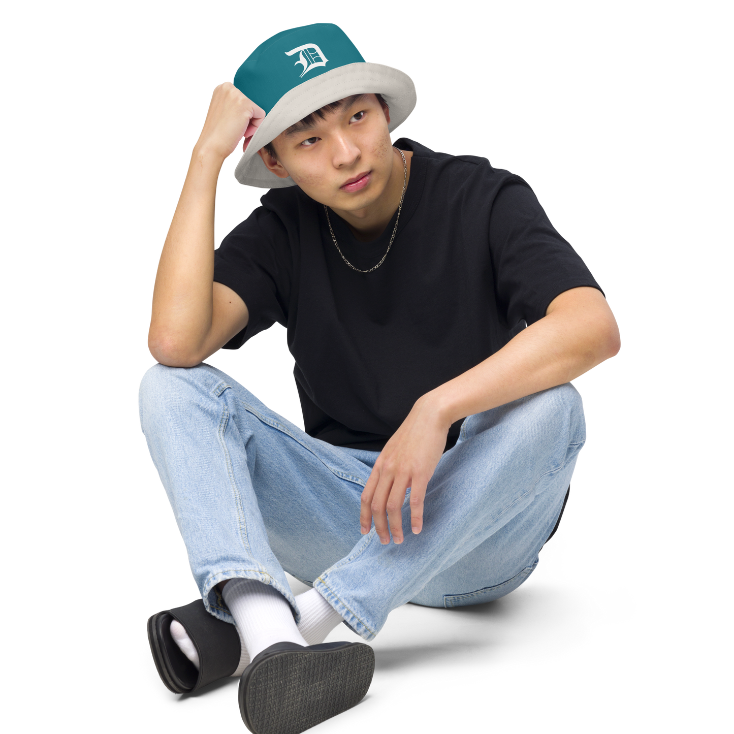 Detroit 'Old English D' Bucket Hat | Reversible - Auburn Hills Teal/Canvas Color