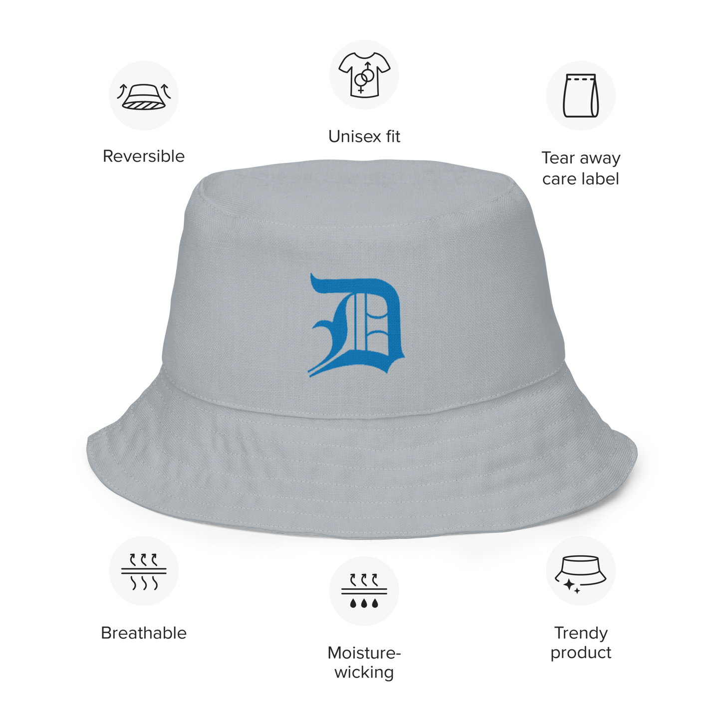 Detroit 'Old English D' Bucket Hat | Reversible - Azure/Silver