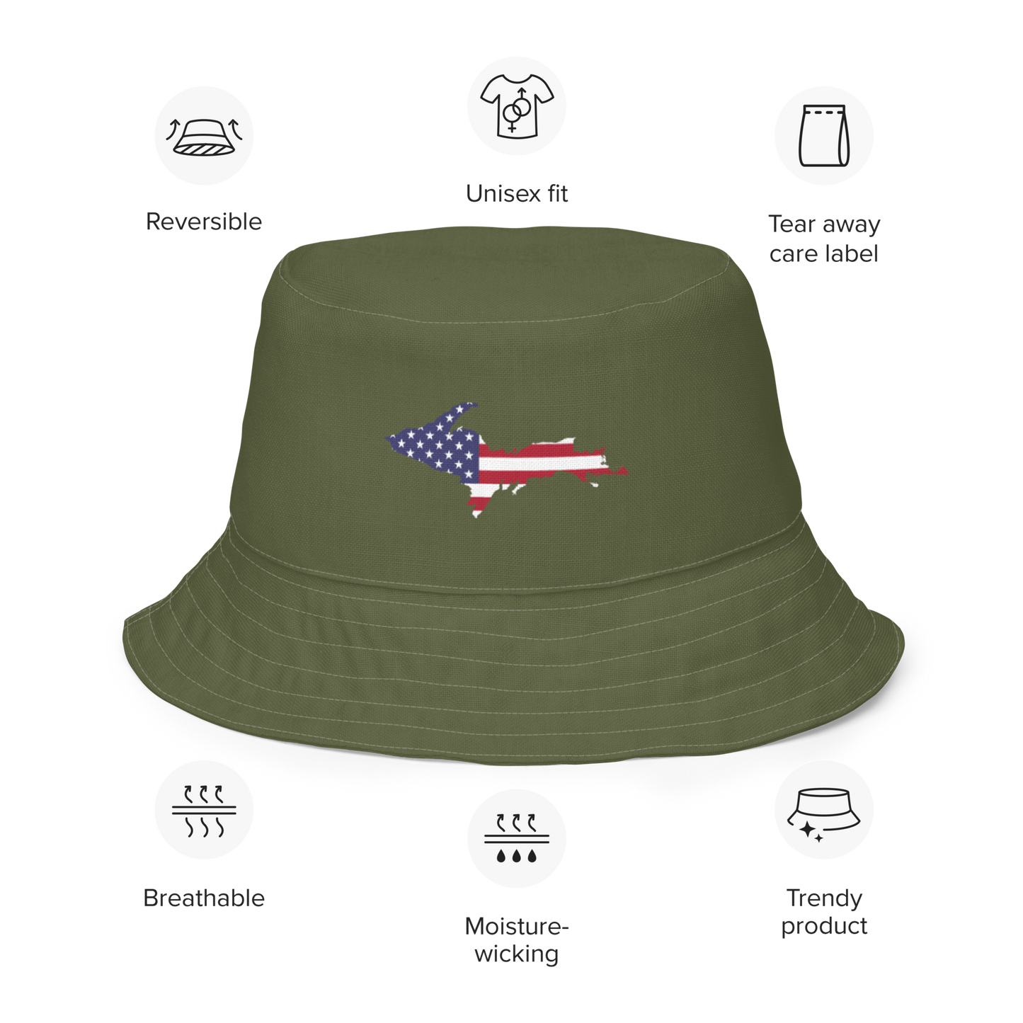 Michigan Upper Peninsula Bucket Hat (Patriot Edition) | Reversible - Army Green