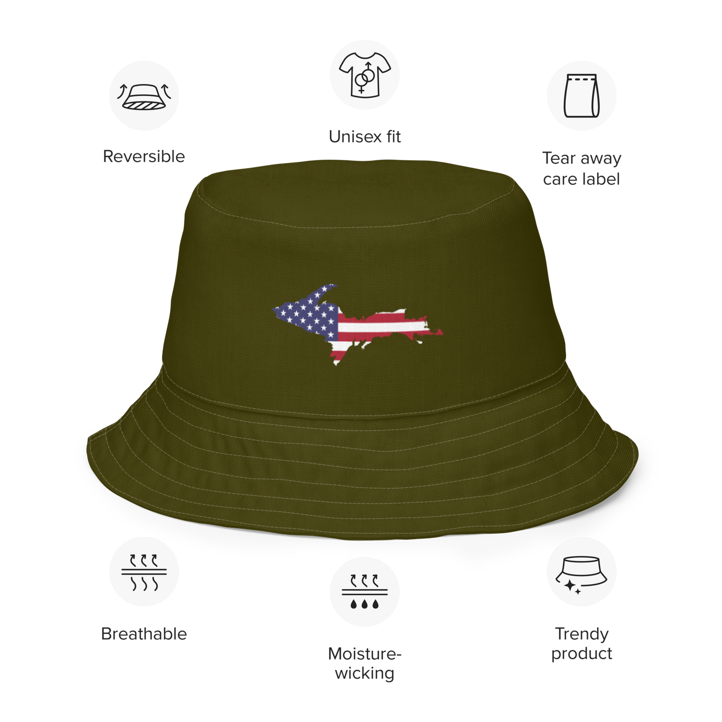 Michigan Upper Peninsula Bucket Hat (Patriot Edition) | Reversible - Military Green