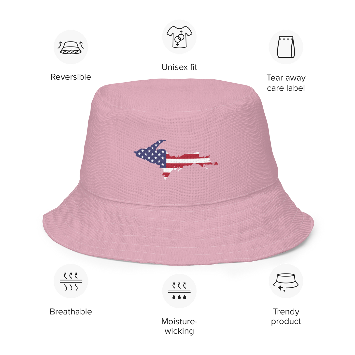 Michigan Upper Peninsula Bucket Hat (Patriot Edition) | Reversible - Pink