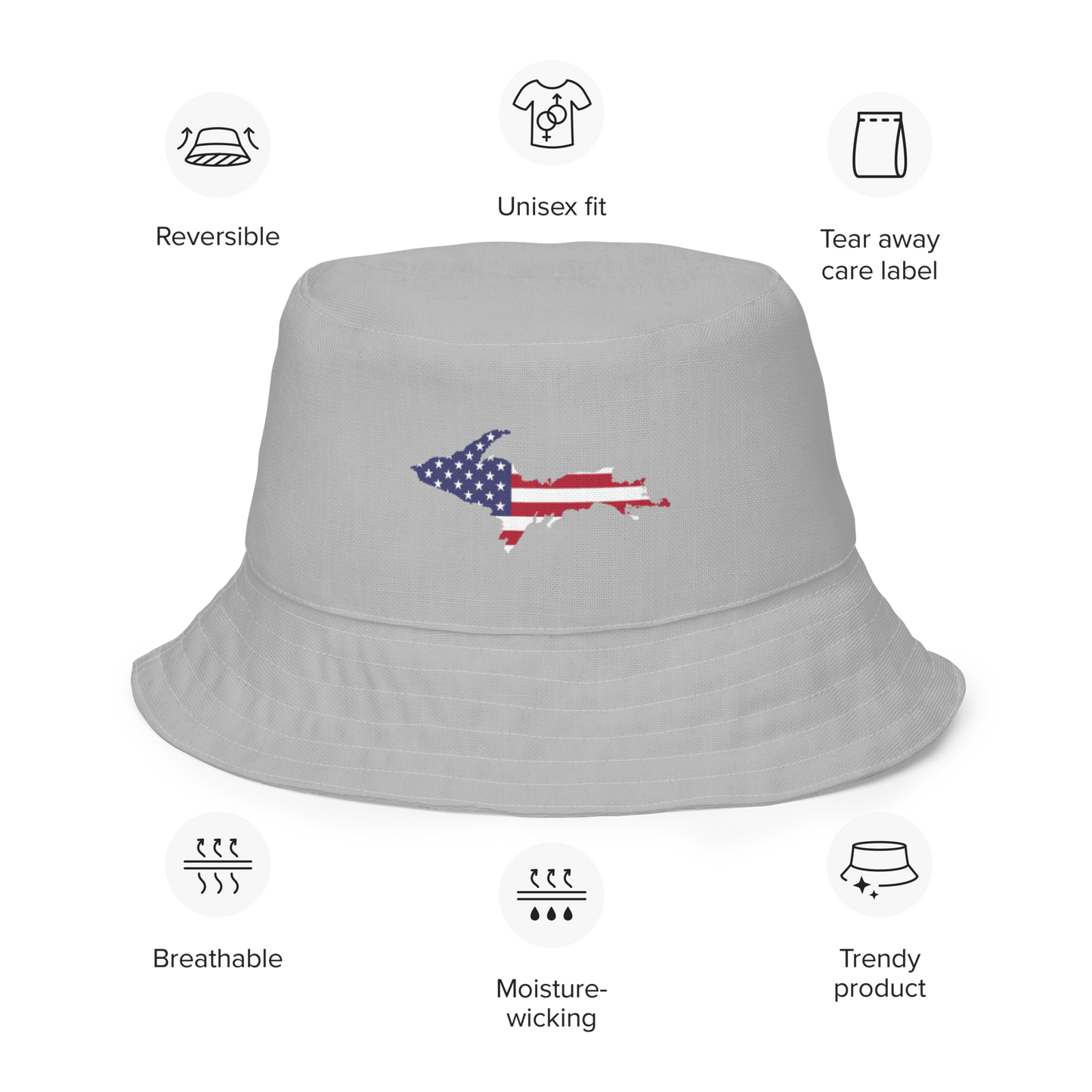 Michigan Upper Peninsula Bucket Hat (Patriot Edition) | Reversible - Silver