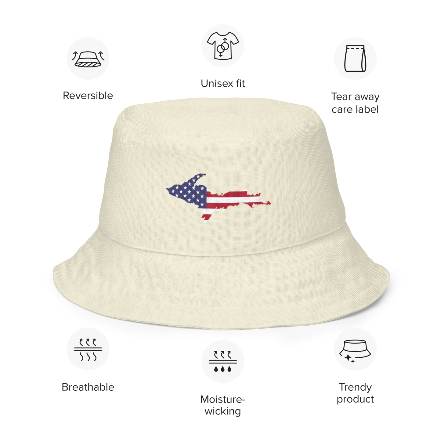 Michigan Upper Peninsula Bucket Hat (Patriot Edition) | Reversible - Ivory