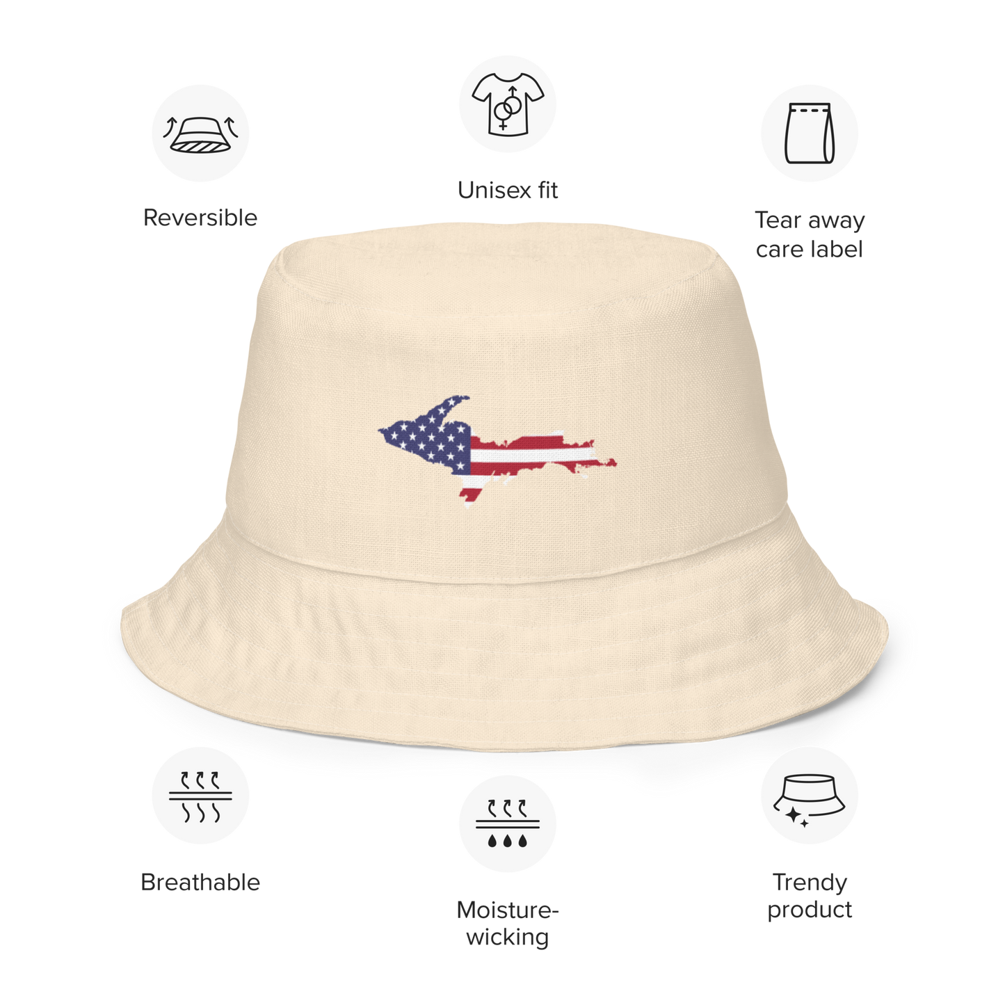 Michigan Upper Peninsula Bucket Hat (Patriot Edition) | Reversible - Champagne White