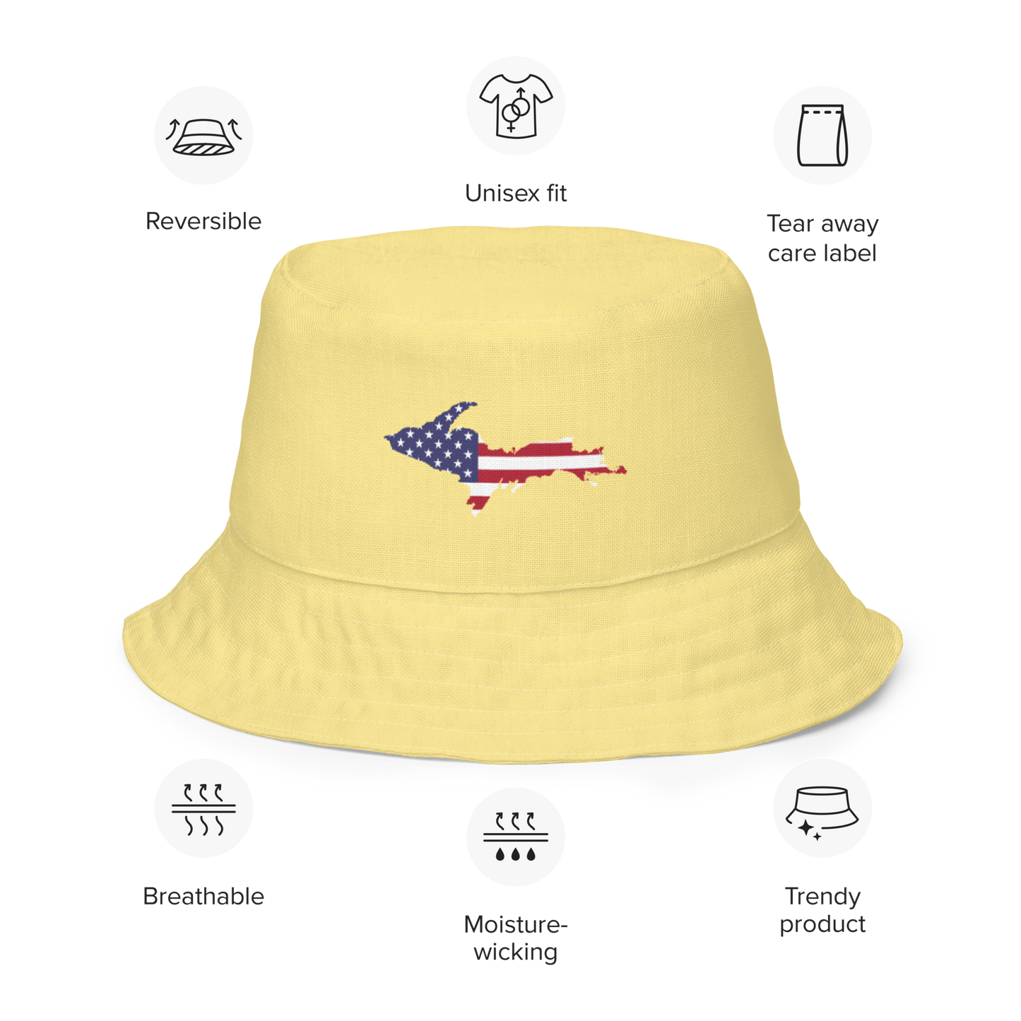 Michigan Upper Peninsula Bucket Hat (Patriot Edition) | Reversible - Cherry Yellow