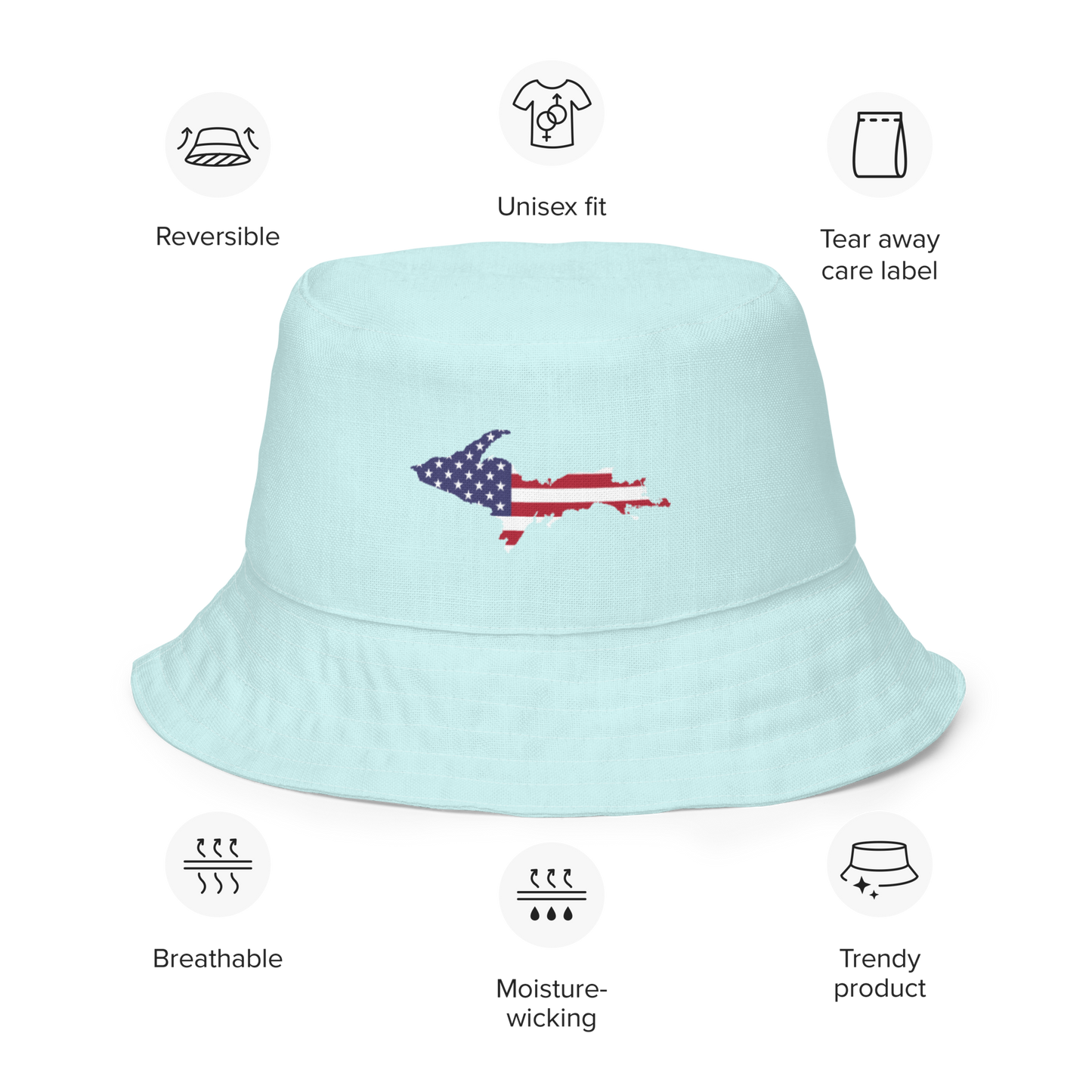 Michigan Upper Peninsula Bucket Hat (Patriot Edition) | Reversible - Cyan