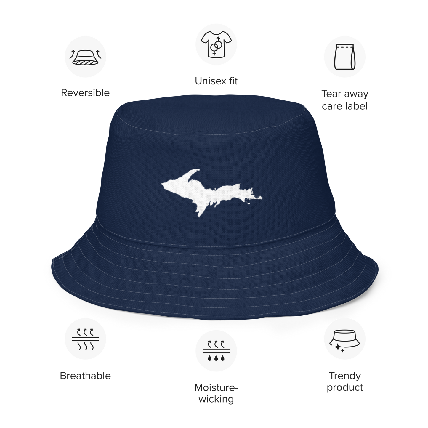 Michigan Upper Peninsula Bucket Hat (w/ UP Outline) | Reversible - Navy