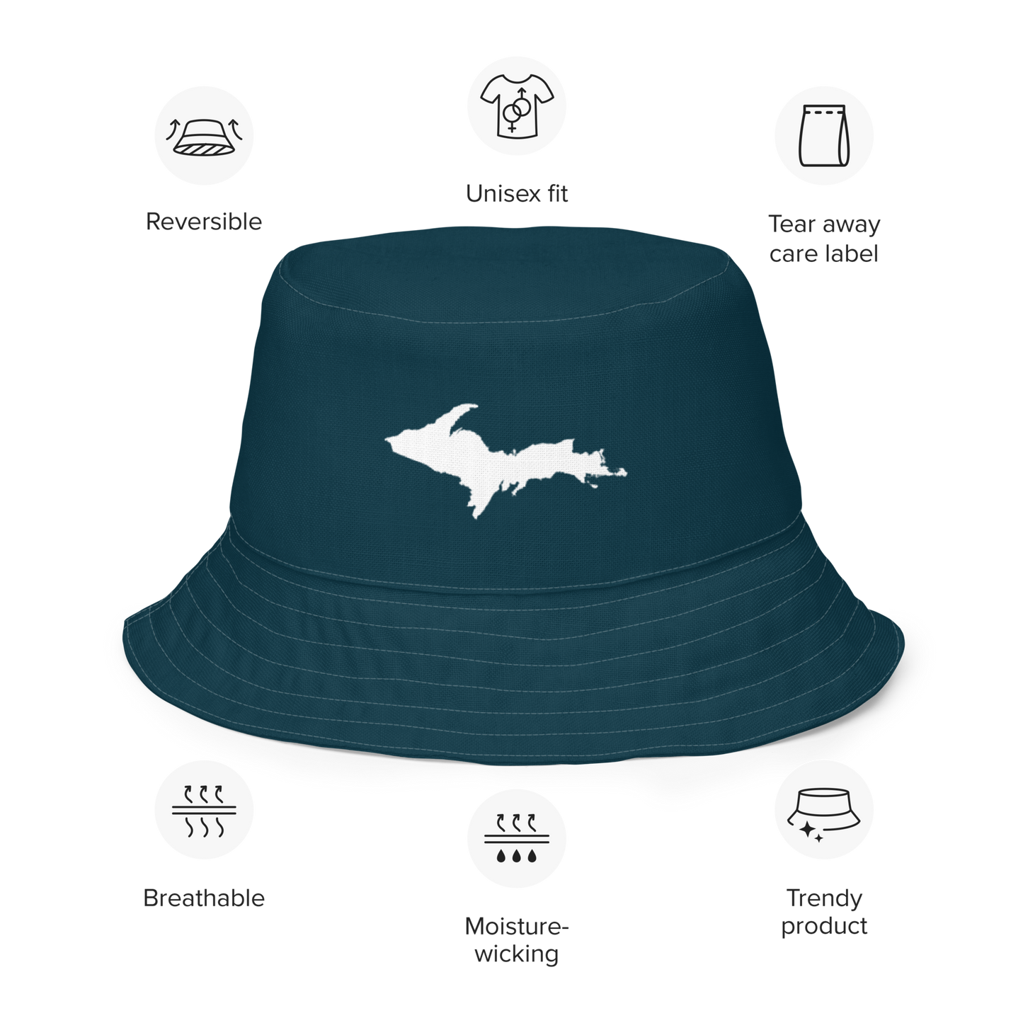 Michigan Upper Peninsula Bucket Hat (w/ UP Outline) | Reversible - Blue Whale