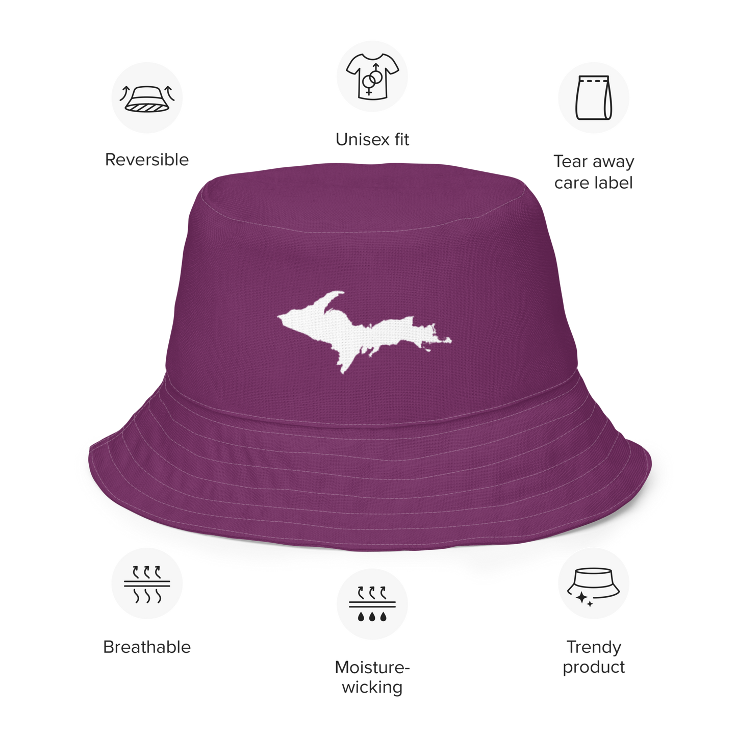 Michigan Upper Peninsula Bucket Hat (w/ UP Outline) | Reversible - Plum