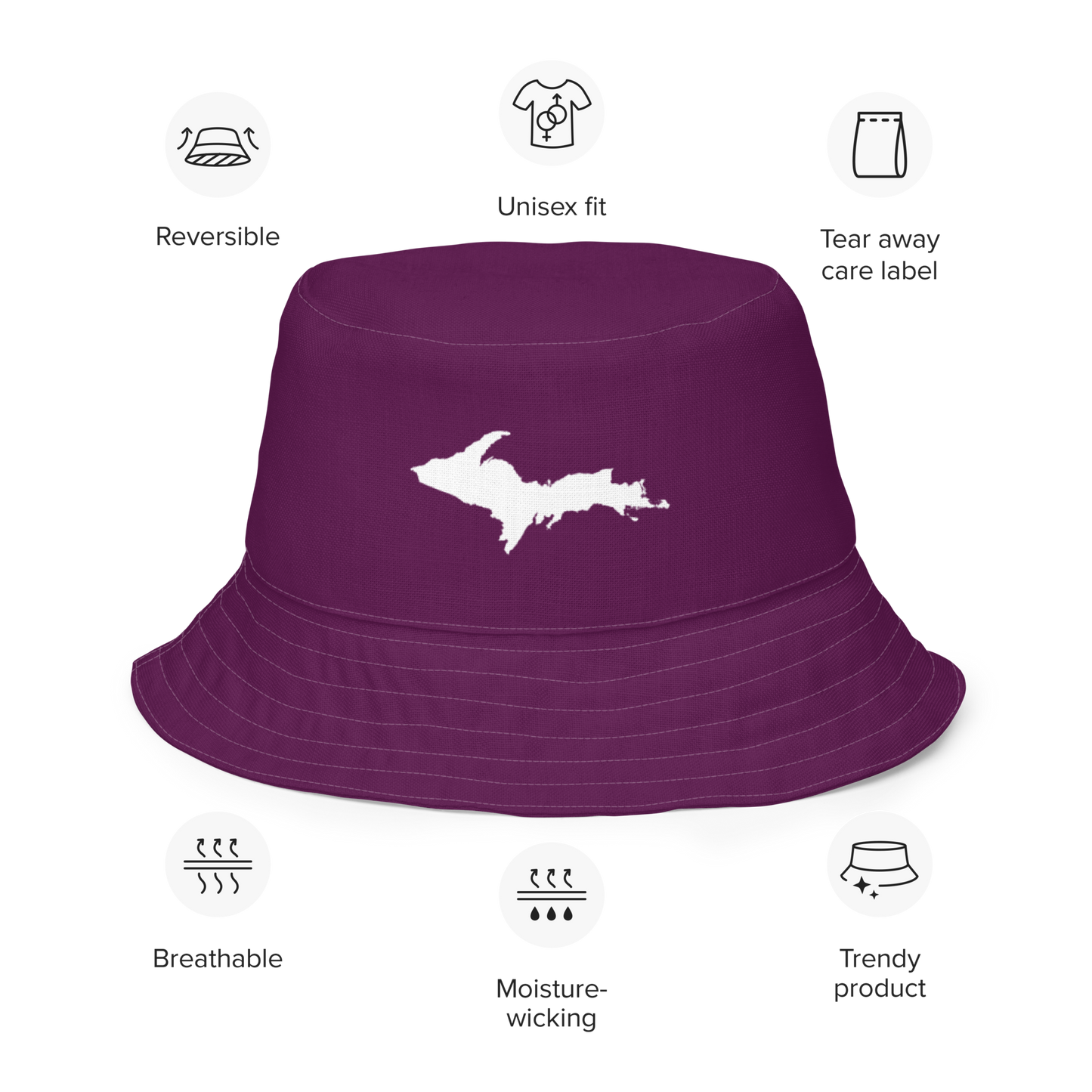 Michigan Upper Peninsula Bucket Hat (w/ UP Outline) | Reversible - Tyrian Purple