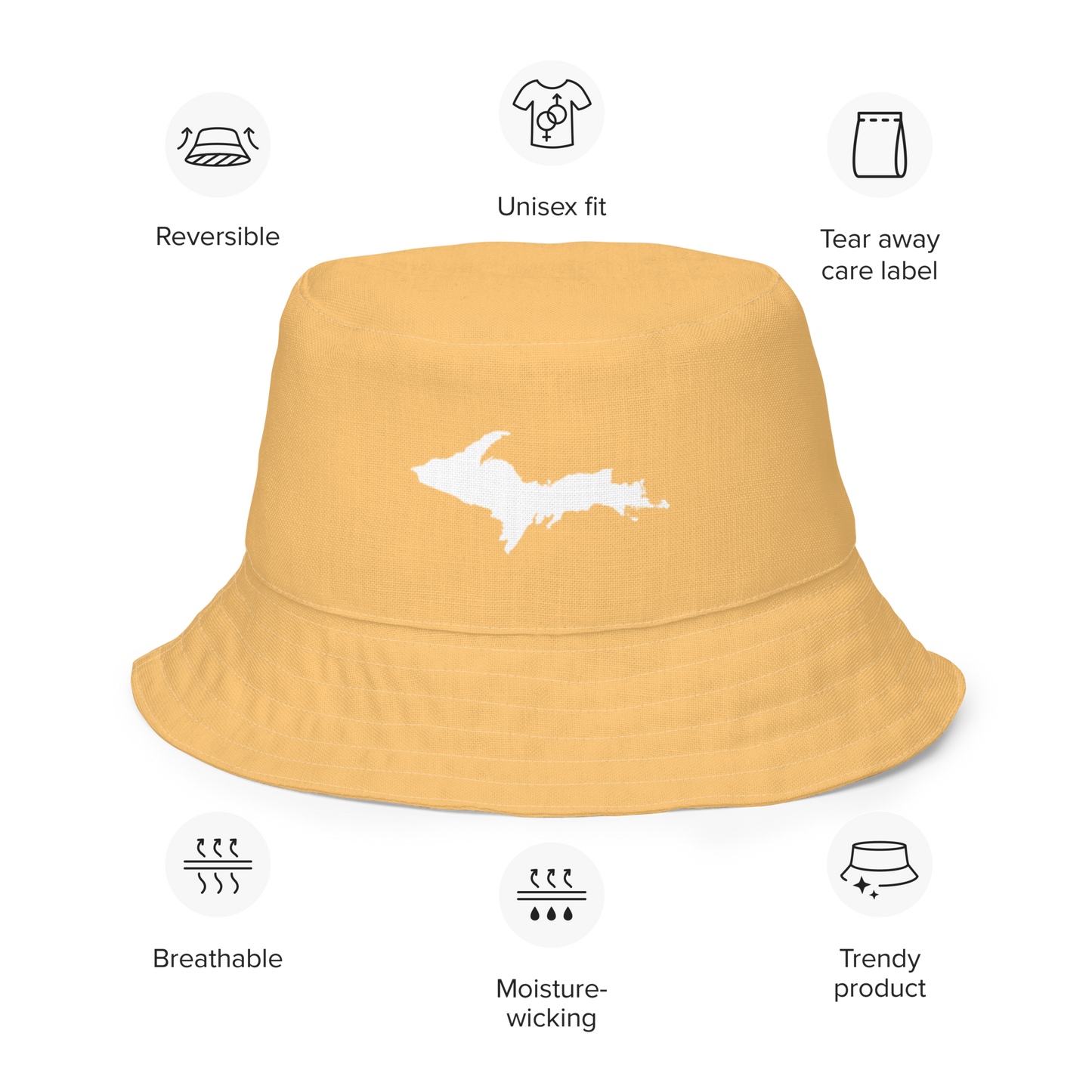 Michigan Upper Peninsula Bucket Hat (w/ UP Outline) | Reversible - Apricot Color