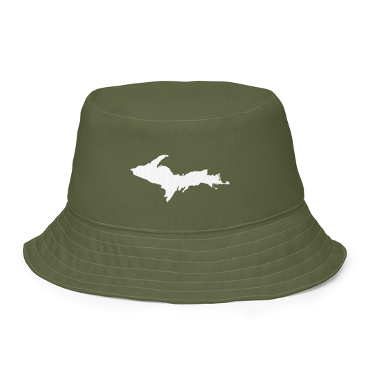 Michigan Upper Peninsula Bucket Hat (w/ UP Outline) | Reversible - Army Color