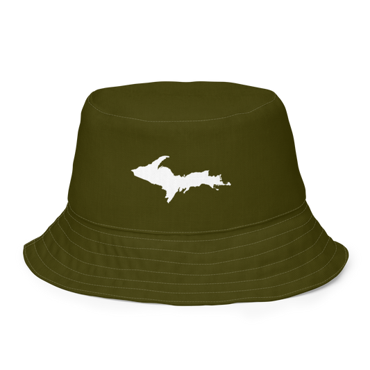 Michigan Upper Peninsula Bucket Hat (w/ UP Outline) | Reversible - Military Green
