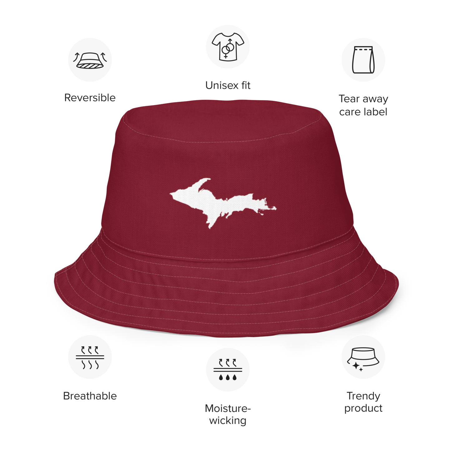 Michigan Upper Peninsula Bucket Hat (w/ UP Outline) | Reversible - Burgandy