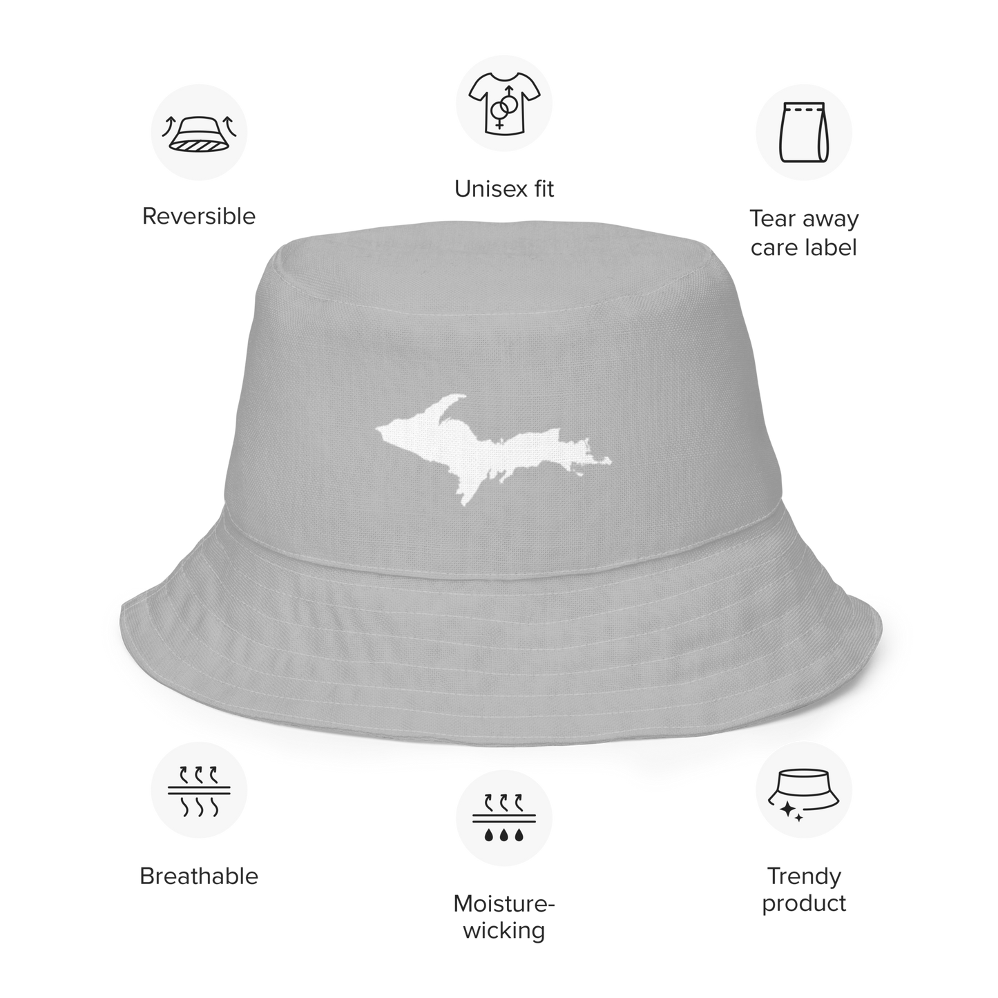 Michigan Upper Peninsula Bucket Hat (w/ UP Outline) | Reversible - Silver