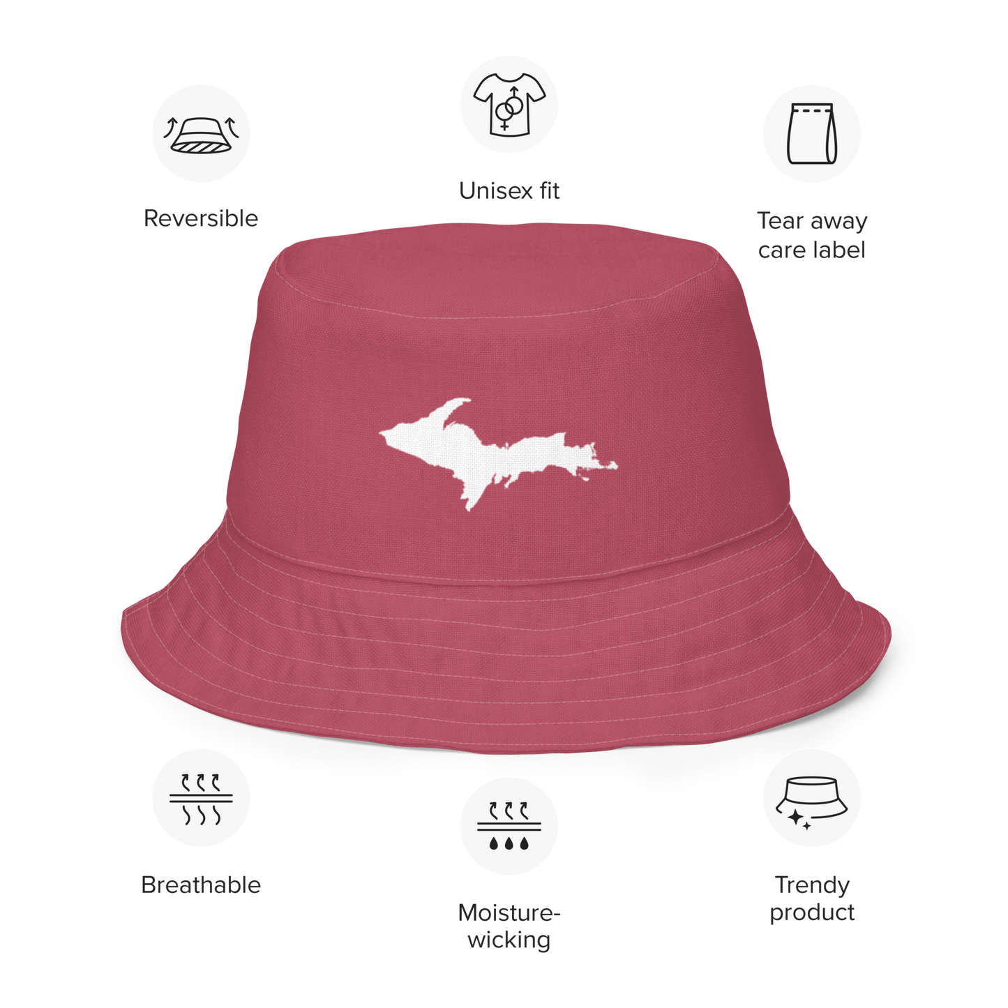 Michigan Upper Peninsula Bucket Hat (w/ UP Outline) | Reversible - Popstar Pink